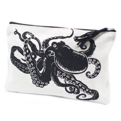 Vintage Natural Cotton Zipped Octopus Pouch