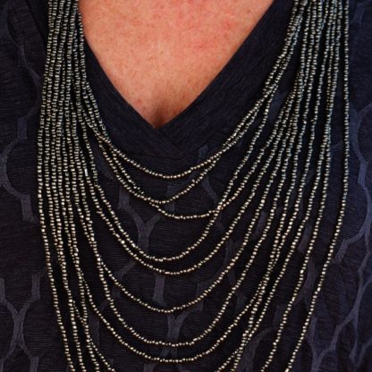 Metallic multi strand bead necklace