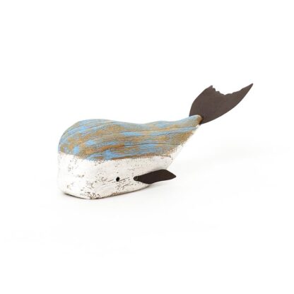 Distressed Hand Painted Wooden Pale Blue Whale